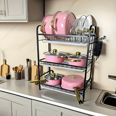 18pcs Pink Stainless Steel Cookware Set with Non-Stick Pans & Lids - Induction Compatible, Stackable Space-Saving Design, Golden-Toned Black Lids & Black Utensil-Friendly Sides, Heat-Resistant Durable 410 Stainless Steel Cons