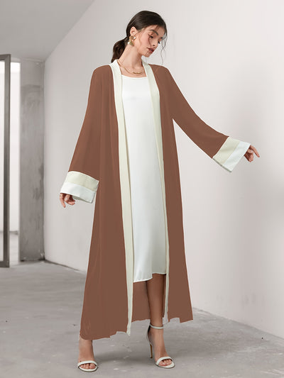 Cozy Comfort, Elegant Black and Cream Long Robe with Ruffle Sleeves - Polyester, Machine Washable, Casual Style for Women - Perfect for Spring/Summer/Fall