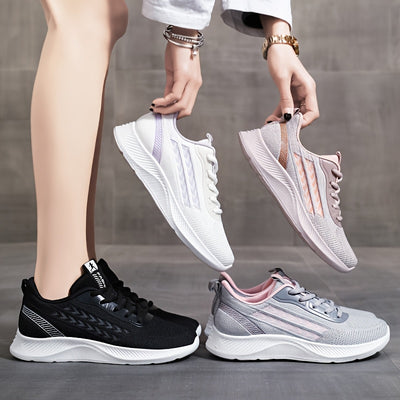 Women's Breathable Mesh Running Shoes, Lightweight Low-Top Casual Sports Sneakers with Lace-Up Closure, Fabric Upper and PU Sole
