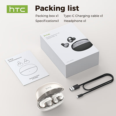 HTC NE56 Wireless Earbuds with 6.0 Low-Latency HD Voice, Compatible with iOS & Android, Portable & Comfortable Design, Built-in Microphone, Noise Cancellation, USB Rechargeable