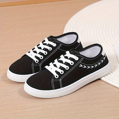 Women's Simple Canvas Shoes, Casual Lace Up Outdoor Shoes, Comfortable Low Top Sneakers