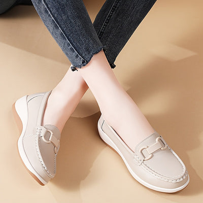 Women'S Breathable Low-Top Thick Sole Loafers - Casual Slip-On Outdoor Shoes with Round Toe, Synthetic Upper & Inner, TPR Sole, All-Season Comfort