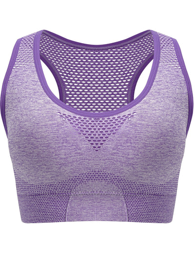 Breathable Plus Size Sports Bra Without Steel Ring, Seamless Hollow Mesh Thin Sports Yoga Bra