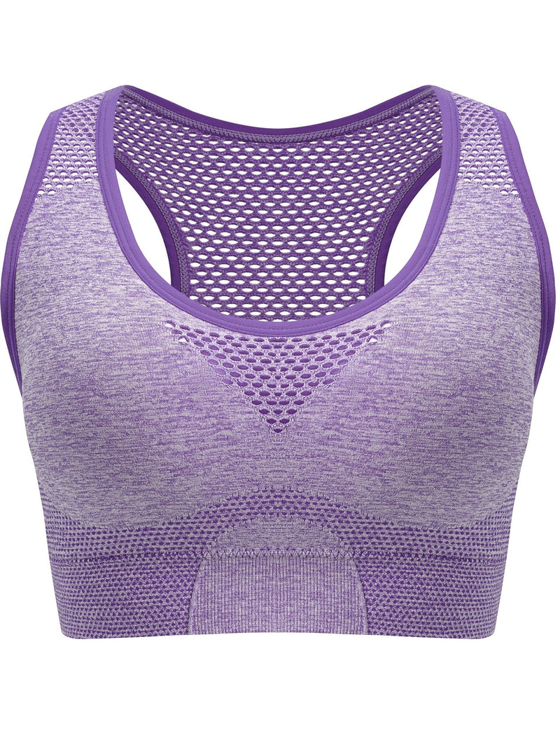 Breathable Plus Size Sports Bra Without Steel Ring, Seamless Hollow Mesh Thin Sports Yoga Bra