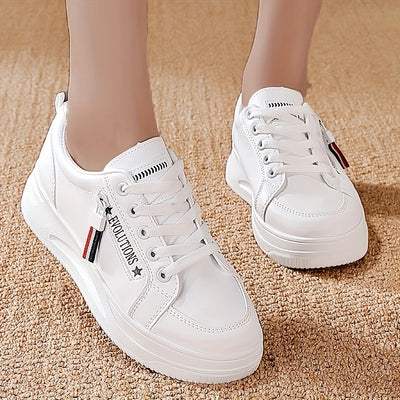 Women's Platform Sneakers, Casual Lace Up Outdoor Shoes, Comfortable Side Zipper Design Low Top Shoes