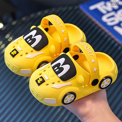Boys' Car Design Clogs, Slip-on Closed Toe Sandals, Soft Sole Walking Shoes, Outdoor Shoes Beach Sandals