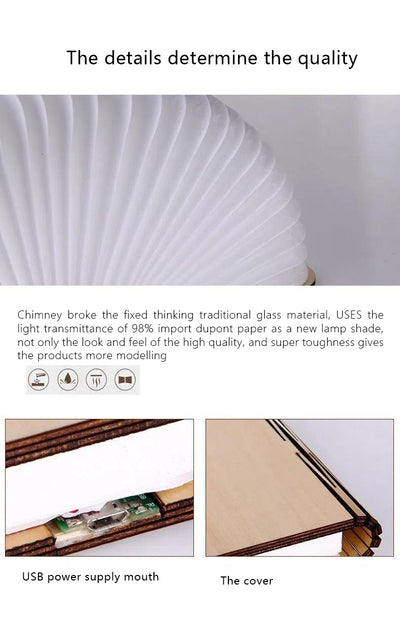 مصباح كتاب خشبي بخمسة ألوان، مصباح كتاب ليلي، مصباح كتاب قابل للطي لغرفة النوم، مصباح طاولة النوم، هدية عيد ميلاد دافئة، مصباح كتاب قابل للطي إبداعي، مصباح كتاب LED، شحن رومانسي