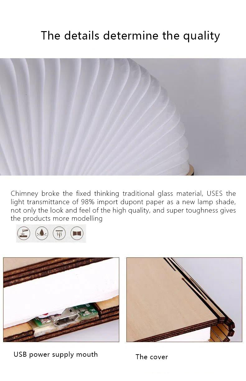 مصباح كتاب خشبي بخمسة ألوان، مصباح كتاب ليلي، مصباح كتاب قابل للطي لغرفة النوم، مصباح طاولة النوم، هدية عيد ميلاد دافئة، مصباح كتاب قابل للطي إبداعي، مصباح كتاب LED، شحن رومانسي