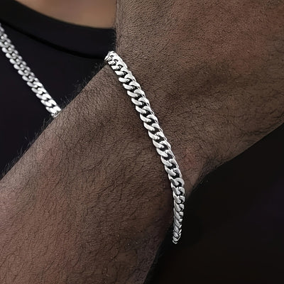 2pcs Hip Hop Stainless Steel Chain, Punk Fashion Necklace Bracelet Set for Men,  Streetwear Style, Urban Fashion, Sturdy Bracelet, Men's Necklace Set, Men's Fashion, Punk Enthusiasts