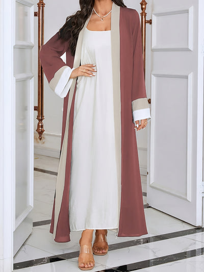 Cozy Comfort, Elegant Black and Cream Long Robe with Ruffle Sleeves - Polyester, Machine Washable, Casual Style for Women - Perfect for Spring/Summer/Fall