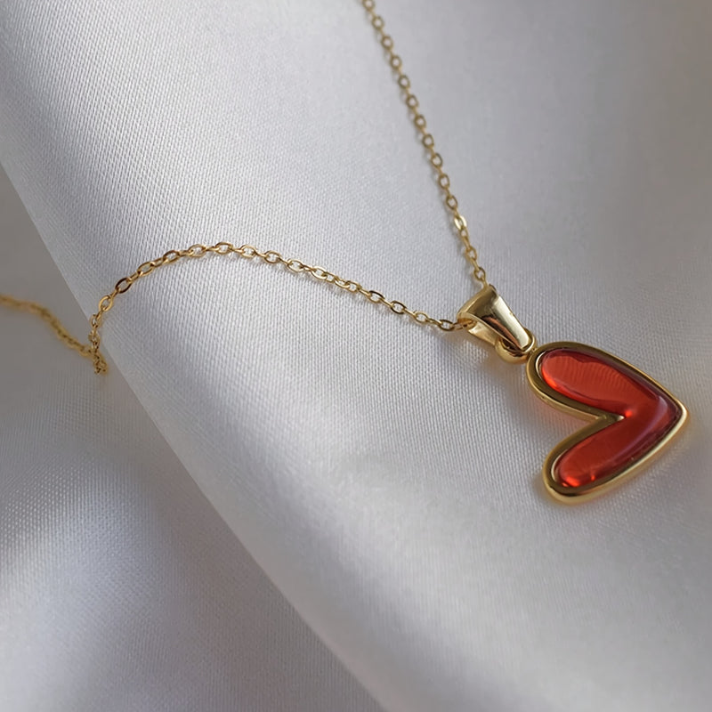 Set of 2 Cute Fashion Stainless Steel Pendant Necklace for Women, Heart Shape Design, Suitable for Valentine&