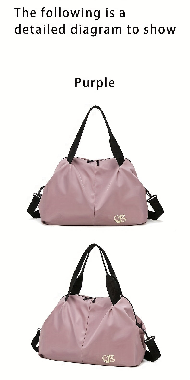 [Pink Gym Bag] Lightweight Pink Nylon Gym Bag for Women | Versatile Wet/Dry Separation, Adjustable Strap, Zip Closure, Portable Travel Bag for Short Trips, Sports Bag