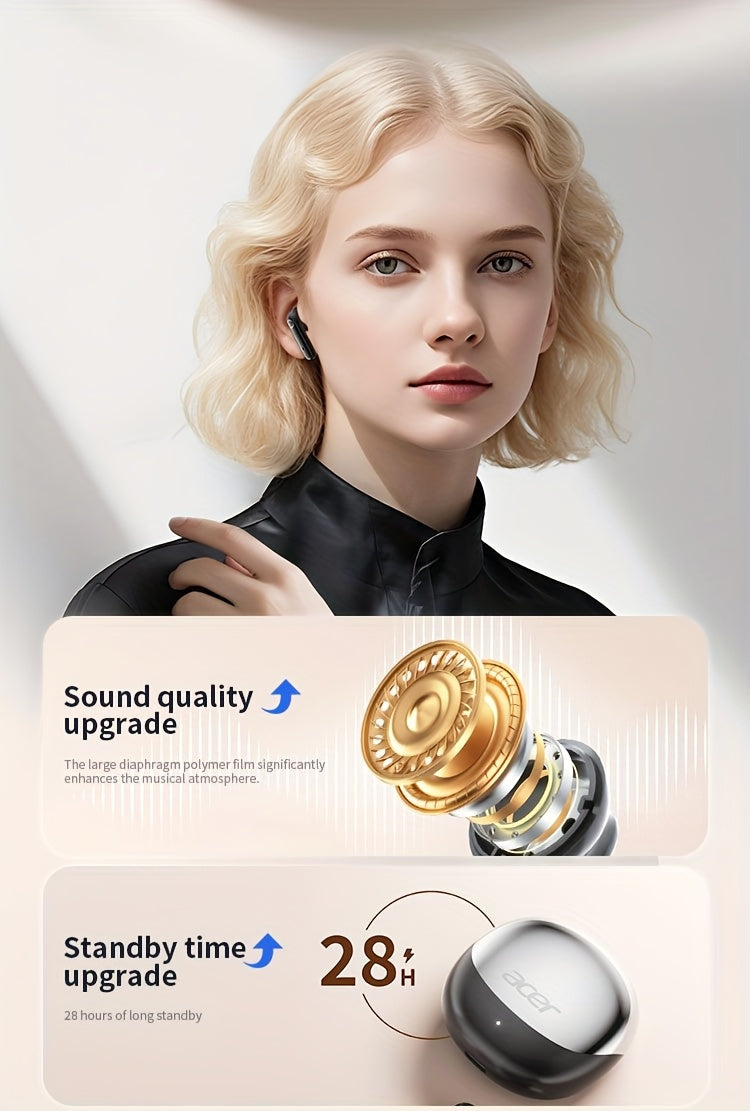 ACER HiFi High-definition Stereo Sound TWS Wireless Earbuds with Call Noise Cancellation, Long Standby Time, Dual Core 5.4 Wireless Chip, HIFI Grade Stereo Sound, Lightweight Touch Design, Fashionable Design, Comfortable for
