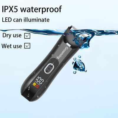 Men's & Women's Body Hair Trimmer, Men’s Groin Shaver with IPX5 Waterproof Rating and R-Sharp Ceramic Blade Head, 2 Size Combs Included. USB Rechargeable Electric Grooming Kit for Chest, Legs, Underarms Bikini Area – LED