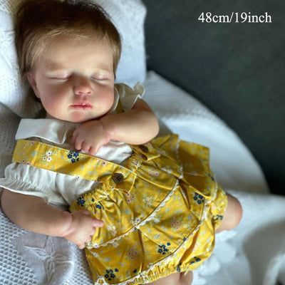 48.26cm Asleep Reborn Baby Doll Toy with 3D-Paint Light Beige & Veins, Intricate 3D-Crafted Dress, Lace Sleeves & Bow Detail - Handmade Realistic Princess Bebe Doll for Girls, Birthday Gift, Baby Doll Clothes, Detailed Crafts