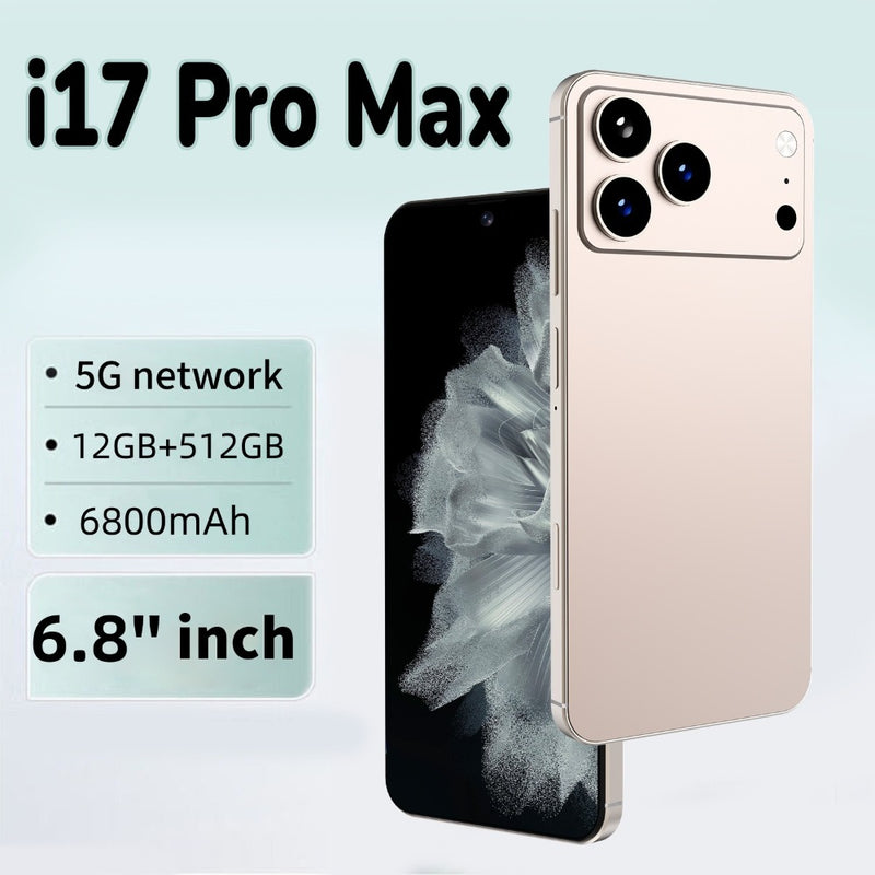 I17 Pro Max The global version of the smartphone, equipped with the Android 14 system, features a 6.8-inch high-definition screen, 12GB of RAM and 512GB of storage space, 72MP + 108MP cameras. It is a mobile smartphone.