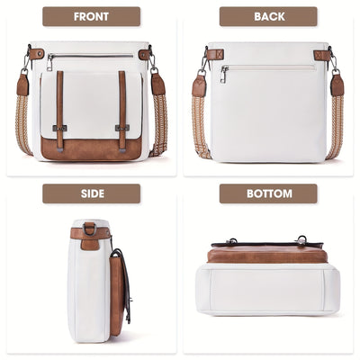 Lucky Hour Women's Large Capacity Crossbody Bag - Elegant Synthetic Leather Messenger Bag with Adjustable Bohemian Strap, Multiple Zippered Pockets & Reinforced Oil-Edged Trim for Travel, Work, Daily Use (Peach, Pink, White,