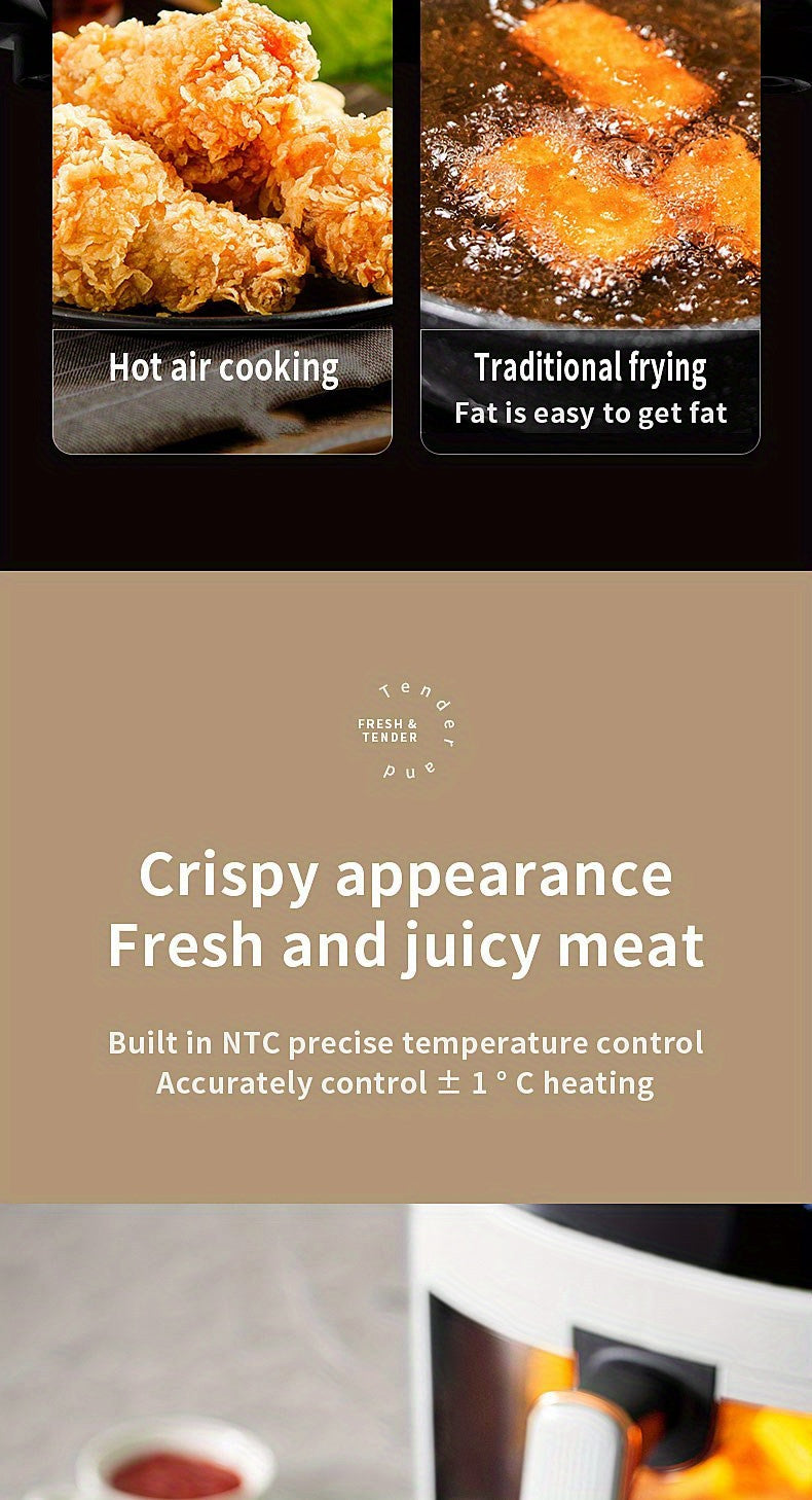 6L Large Capacity Air Fryer with Transparent Viewing Window, Smart Touch Panel, Adjustable Timer & Temperature Control, High Borosilicate Glass Liner, British Specification Plug, Safe for Use at Home or Restaurants, Air Fryer