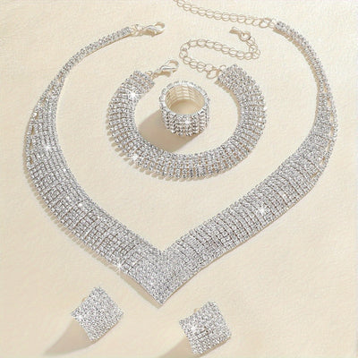 Elgent Bride Imitation Crystal Necklace Earrings Set Bridal Wedding Jewelry Sets Rhinestone Choker Necklace Prom Costume Jewelry Set for Women and Girls