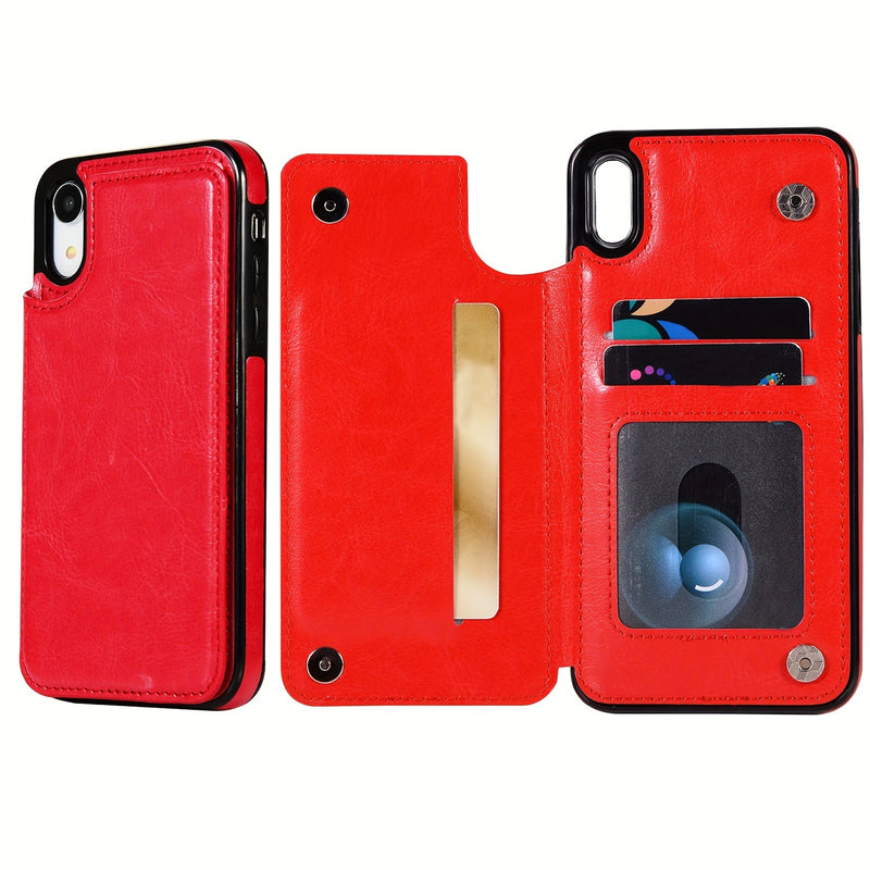 جراب iPhone قابل للطي من الجلد الصناعي عالي الجودة مع فتحات للبطاقات وحامل مقاوم للصدمات متوافق مع موديلات مختلفة بما في ذلك X XR XS Max 11 pro 12 pro 13 pro 14 15 16 SE 6 7 8 plus