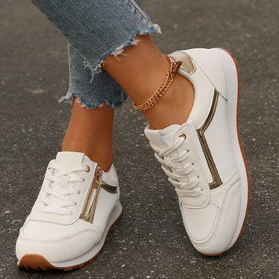 YMM980-91 Platinum Edge Zipper Fashion College Style Trendy Lace-Up Comfortable Lightweight Breathable Soft Versatile Non-Slip Outdoor Hiking Road Running Shoes Casual Sports Footwear