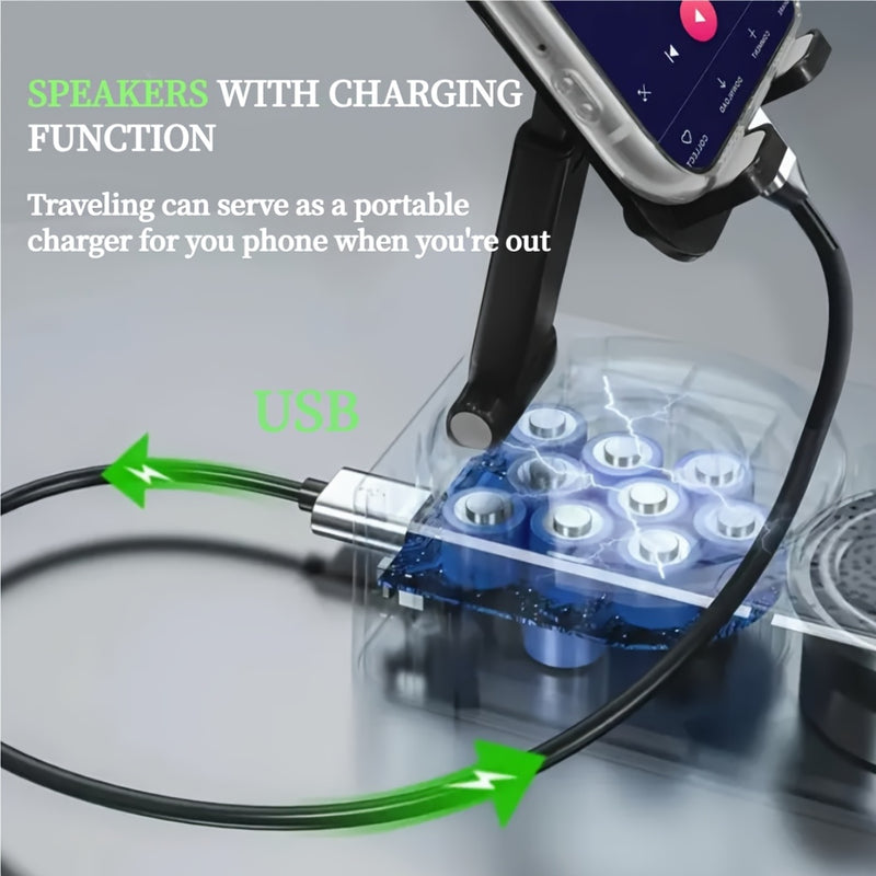 Wireless Speaker with Phone Holder, Stereo Sound, Mobile Phone Stand, Speaker with Non-Slip Base, Subwoofer Speaker - Perfect for Indoor and Outdoor Use, Desktop, Party - Ideal Gift for Family, and Friends - Suitable gifts fo