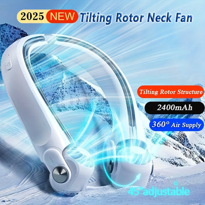1pc 2025 New Portable Neck Fan, Bladeless Fan, Upgraded with Rotatable Airflow Direction, 360° Surround Outlet, Wearable Neck Fan Rechargeable, Perfect for Outdoor, Sports, Camping, Travel Use