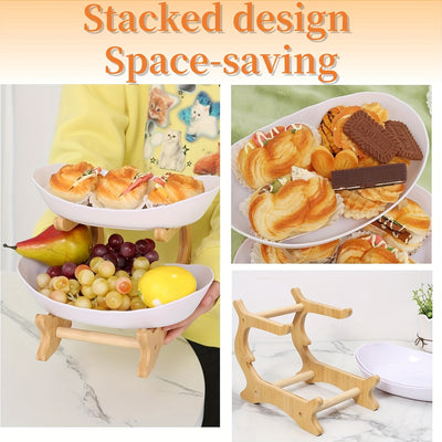 2/3-Tier Fruit Basket with Wooden Stand - Kitchen Organizer for Fruits & Vegetables,Home decor,fruit basket for kitchen counter,Large-Capacity Layered Fruit Basket,European-Style Dried Fruit Tray, Bamboo Wooden Rack Household