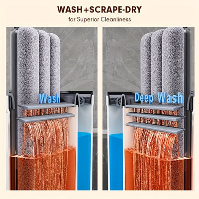 JOYBOS Hands-Free Mop and Bucket Set with 2 Washable Cloths - Heavy-Duty ABS/SS/Polypropylene, Wet & Dry Floor System with Water Filling & Design, Space-Saving Modern Mop for Vinyl Floors, Ideal for Living Room, Bedroom, Kitc