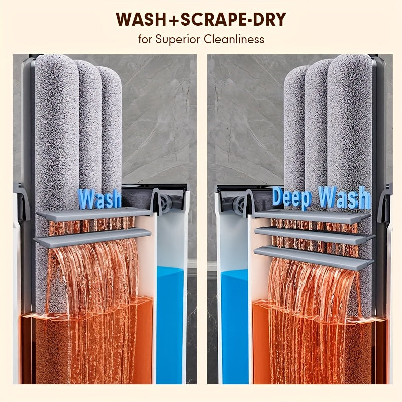 JOYBOS Hands-Free Mop and Bucket Set with 2 Washable Cloths - Heavy-Duty ABS/SS/Polypropylene, Wet & Dry Floor System with Water Filling & Design, Space-Saving Modern Mop for Vinyl Floors, Ideal for Living Room, Bedroom, Kitc