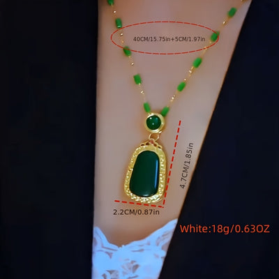 Elegant Green Charm Bamboo Pendant Necklace for Women - Golden-Tone Alloy Chain with Resin Detailing, Fashionable Collarbone Jewelry, Fashion Accessory | Elegant Jewelry | Decorative Beads