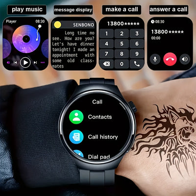 Men's Outdoor Sports Smartwatch - Wireless Calling, Full Touch HD Screen, Multiple Sport Modes, Step and Calorie Counter, USB Rechargeable Silicone Strap - Ideal Gift for Him, Communication Device | Round Face Watch with Wall