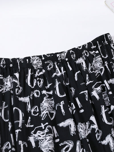 بنطلون نسائي فضفاض واسع الساق مطبوع، بنطلون كاجوال مريح ورائع