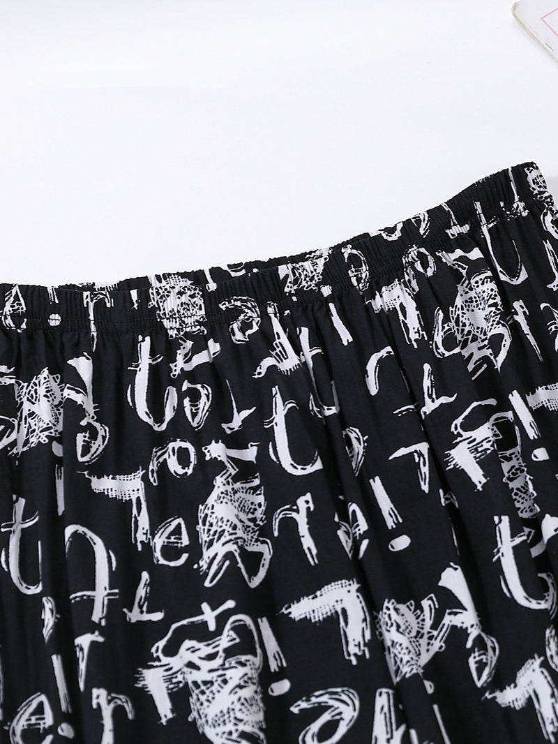 بنطلون نسائي فضفاض واسع الساق مطبوع، بنطلون كاجوال مريح ورائع