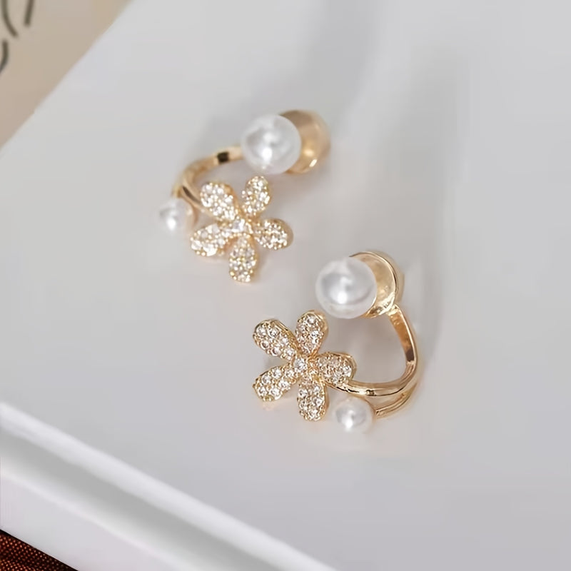 1 Pair of Elegant Floral Imitation Pearl Stud Earrings - Cute Stainless Steel Hoops for Casual Attire & Special Occasions, Versatile All-Season Fashion Accessories, Cute Earrings