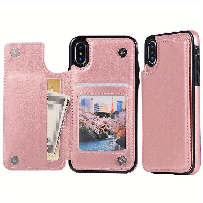 جراب iPhone قابل للطي من الجلد الصناعي عالي الجودة مع فتحات للبطاقات وحامل مقاوم للصدمات متوافق مع موديلات مختلفة بما في ذلك X XR XS Max 11 pro 12 pro 13 pro 14 15 16 SE 6 7 8 plus