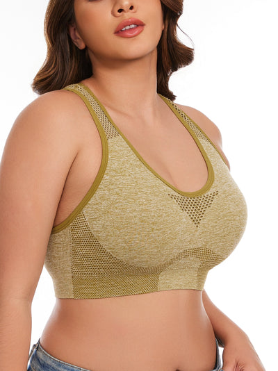 3pcs Plus Size Sports Bras, Polyamide Blend, Hollow Mesh Design, Low Support, Removable Padding, Crew Neck, Medium Stretch, Knit Fabric, with Casual Wear for Women'S Activewear