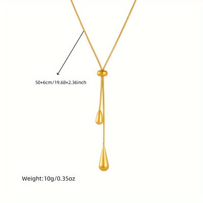 Women's Jewelry Set Stainless Steel Necklace Earrings Golden Water Droplet Tassel Pendant Party Jewelry Gift