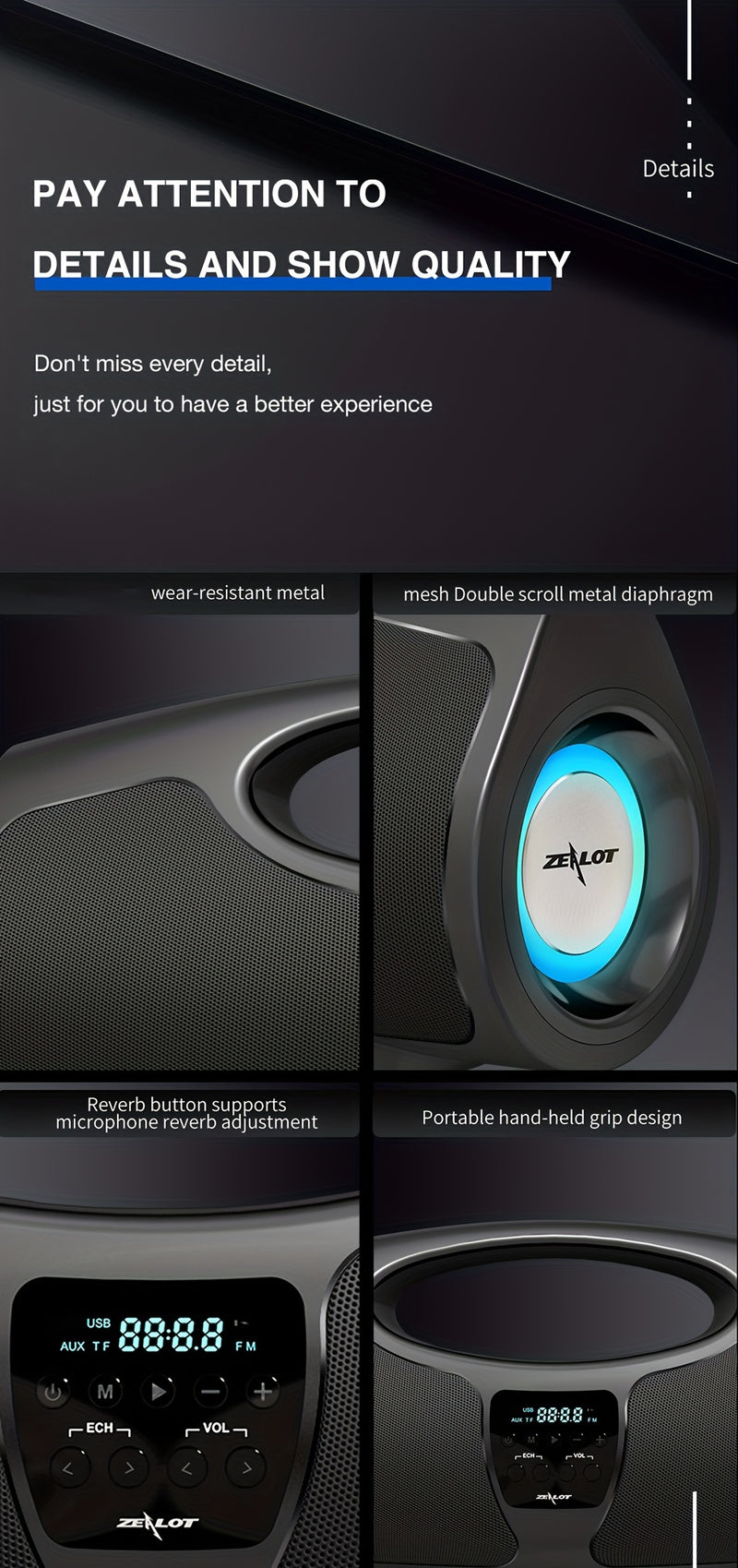 ZEALOT Wireless Portable P1 Speaker High Power Dual Speaker, With Microphone Subwoofer 3D Surround Sound, Surging Bass, FM TF USB Plug-in Card Compatible Connect With Mobile Phone/Tablet/TV