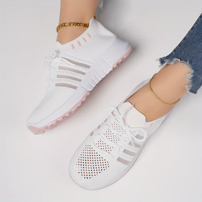 Women's Breathable Flying Woven Platform Sneakers, Casual Lace Up Outdoor Shoes, Comfortable Low Top Sport Shoes