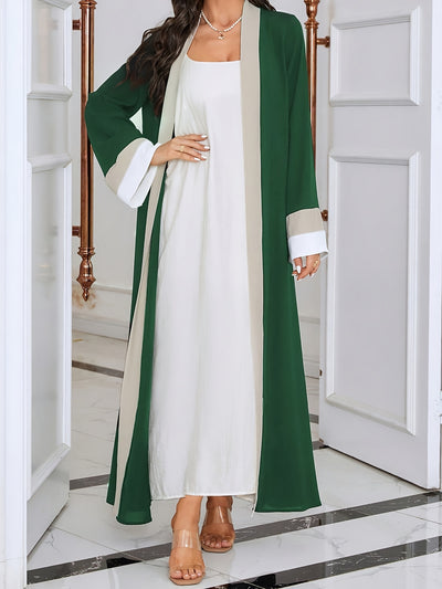 Cozy Comfort, Elegant Black and Cream Long Robe with Ruffle Sleeves - Polyester, Machine Washable, Casual Style for Women - Perfect for Spring/Summer/Fall