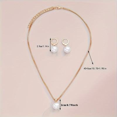 2pcs Imitation Pearl Pendant Earrings + 1pc Imitation Pearl Pendant Necklace, Simple And Holiday Style, Suitable for Girlfriends And Friends to Wear on Dates And Holidays