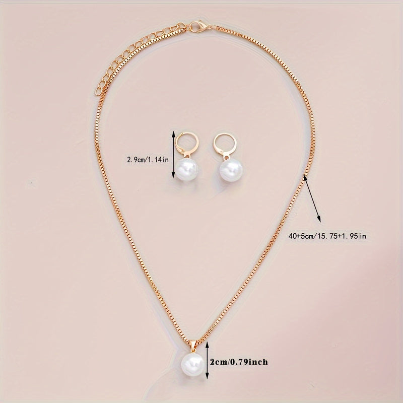 2pcs Imitation Pearl Pendant Earrings + 1pc Imitation Pearl Pendant Necklace, Simple And Holiday Style, Suitable for Girlfriends And Friends to Wear on Dates And Holidays