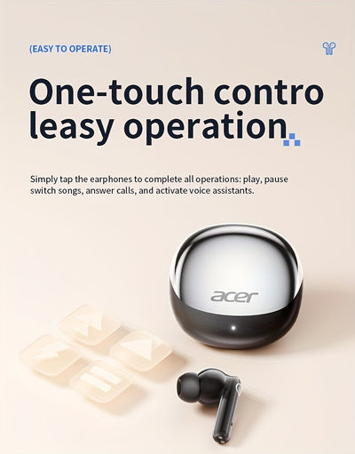 ACER HiFi High-definition Stereo Sound TWS Wireless Earbuds with Call Noise Cancellation, Long Standby Time, Dual Core 5.4 Wireless Chip, HIFI Grade Stereo Sound, Lightweight Touch Design, Fashionable Design, Comfortable for
