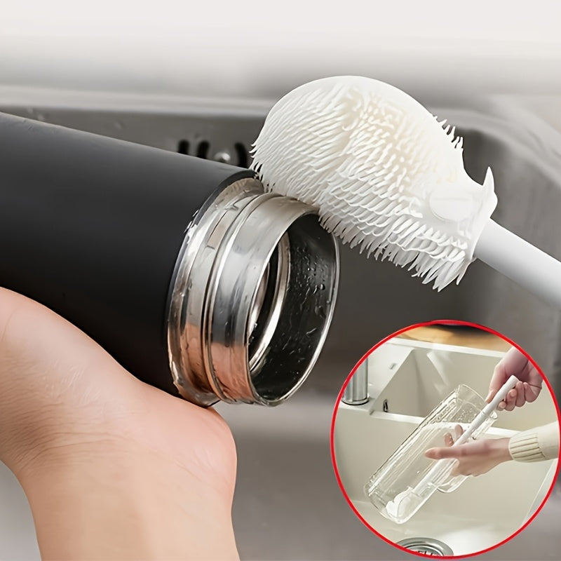 1pc 360° Silicone Cleaning Brush with Foldable Head & Long Handle - Reusable, Portable Scrubber for Bottles, Cups, Kitchen Surfaces - Durable Non-Scratch Design for Indoor/Outdoor Use, Versatile Cleaning Brush | Long Handle