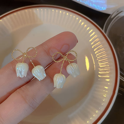 [NEW]A Pair of 2pcs, Bow Tulip Flower Earrings, High-Quality Jewelry, Upgraded Temperament Earrings, High-End Decorative Earrings, Suitable for Daily Wear, Wedding Season Accessories, Suitable for Gifts for Girlfriends, Class
