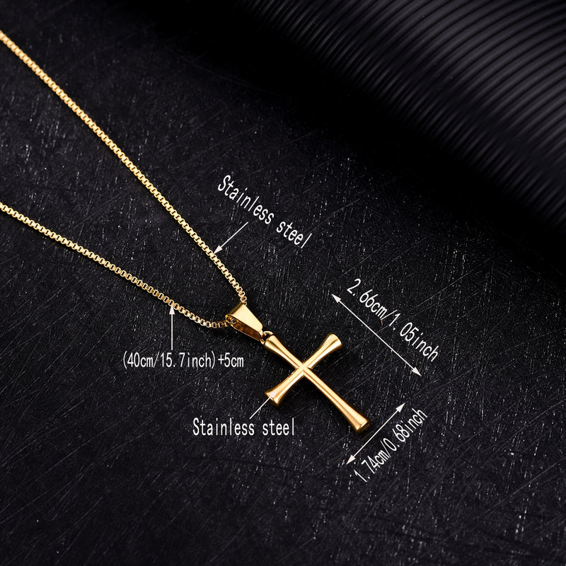 Luxury Minimalist Stainless Steel Cross Pendant Necklace - Adjustable Box Chain, Polished Golden Finish, Unisex Jewelry for Casual Attire & Christmas Gifts, Christmas Necklace, Elegant Accessory, Quality Craftsmanship