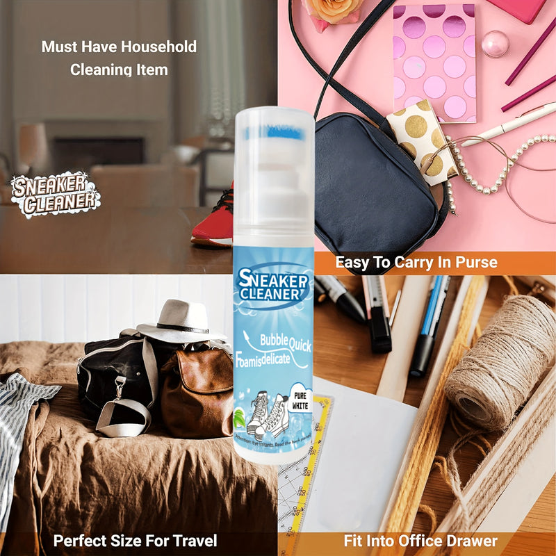 2pcs White Shoe Cleaner Set, 2.76oz Shoe Cleaning Kit with Brush, Suitable for Leather, Knit, Canvas, Faux Leather, PU, Plastic Material, Universal Use, Chemicals Included, Shoe Cleaner|Sleek Shoe Cleaner|Durable Plastic Bott