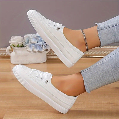 Women's Solid Color Flat Shoes, Casual Lace Up Outdoor Shoes, Lightweight Low Top Shoes