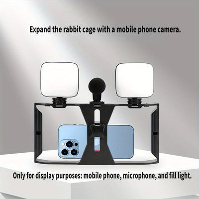 1pc Handheld Phone Stabilizer with Rotating Gimbal, Smartphone Micro Stand and Fill Light for Live Streaming/Photography Recording. Features Three Cold Shoe Mounts & Multiple 1/'10.16cm Extensions - Compatible w Apple Huawei